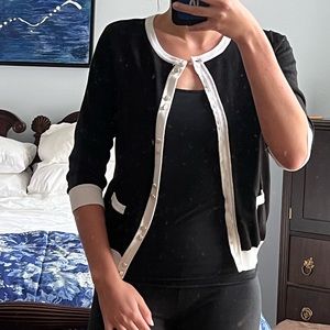 89th & Madison, black/white cardigan, rayon/polyester
